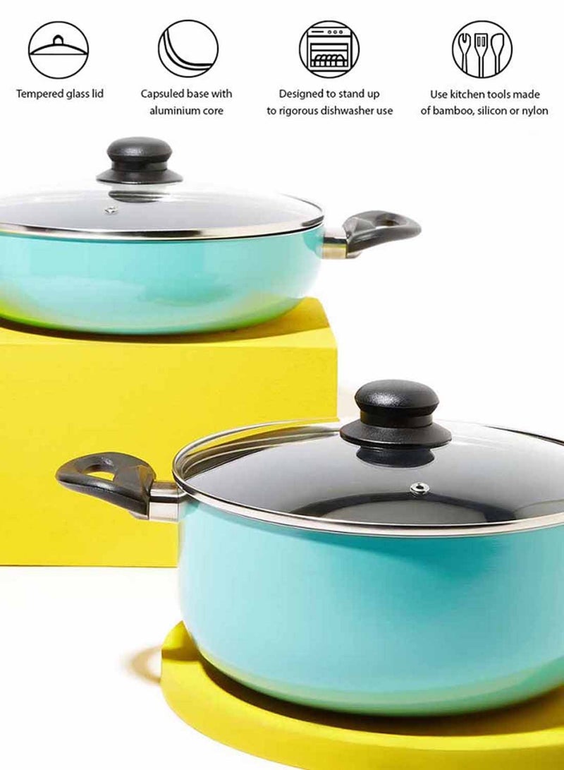 أمال طقم أدوات طهي مصنوعة من الألومنيوم مكون من 12 قطعة - قدور ومقالي - سطح مانع للالتصاق - غطاء من زجاج مقوى - طقم خالٍ من حمض بيرفلورو الأوكتانويك - لون نعناعي 12-Piece أخضر نعناعي - Image 2