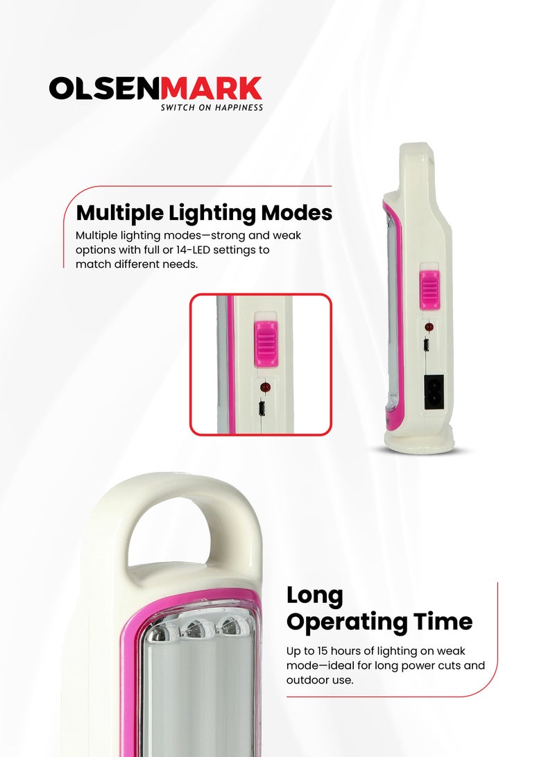 Olsenmark Rechargeable LED Emergency Lantern 42 LED Lights, Compact Tall Design (23.7 cm), Long-Lasting Battery, Mobile Charging Port, Portable Lightweight Camping & Power Outage Light with Carry Handle Assorted - Image 4