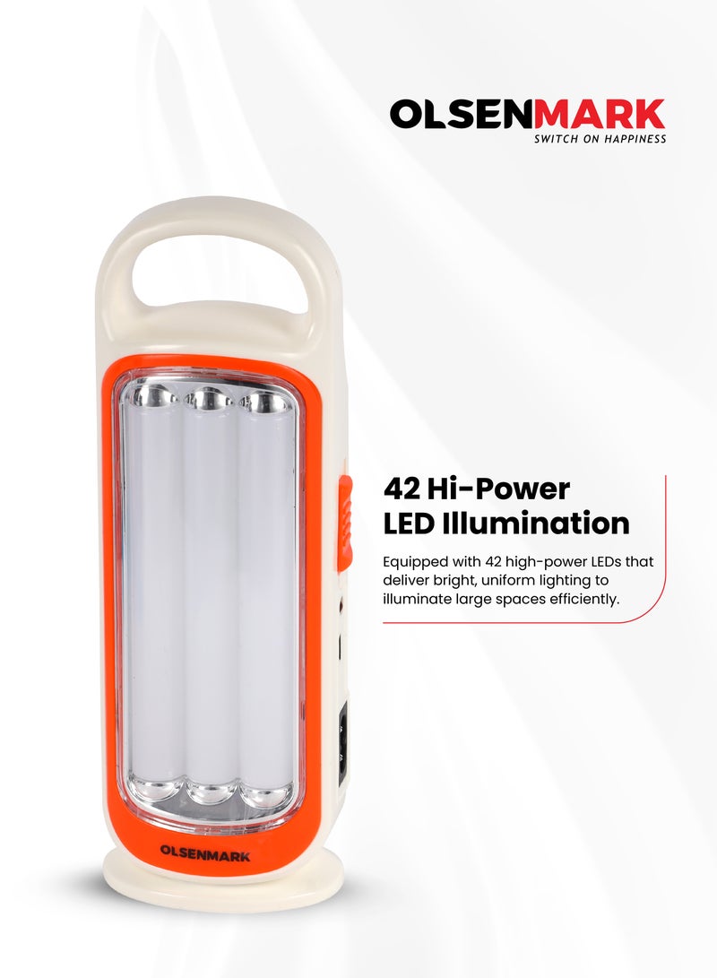 Olsenmark Rechargeable LED Emergency Lantern 42 LED Lights, Compact Tall Design (23.7 cm), Long-Lasting Battery, Mobile Charging Port, Portable Lightweight Camping & Power Outage Light with Carry Handle Assorted - Image 2