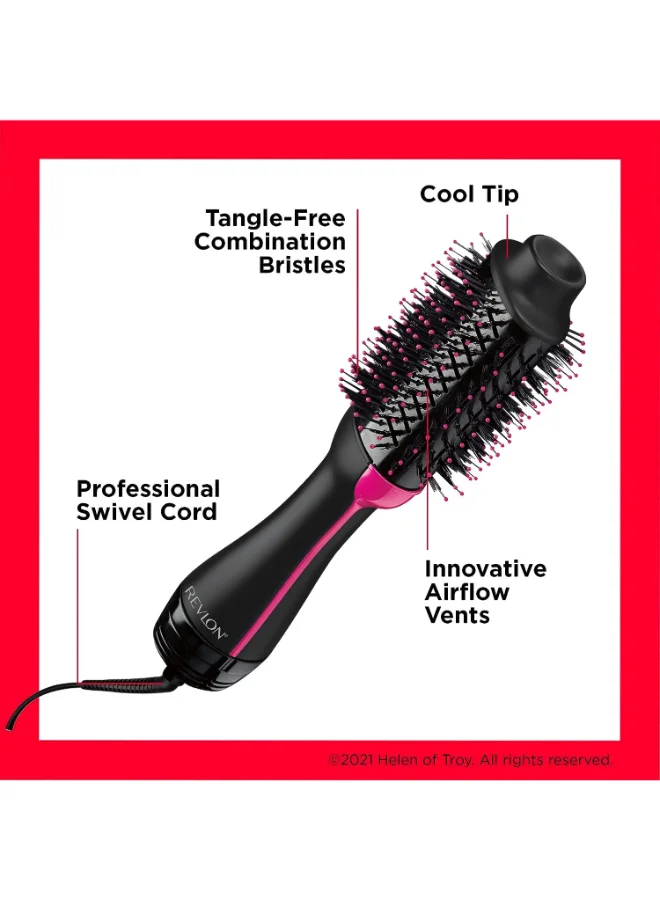 Revlon One Step Hair Dryer & Volumizer, 2 heat setting plus cool setting, 1100 Watts Black/Pink