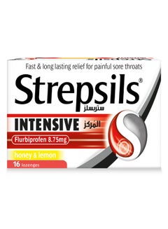 Strepsils Intensive Honey And Lemon Contains Anti-Inflammatory Flurbiprofen Fast And Long Lasting Relief From Painful Sore Throats 16 Lozenges  - Image 1
