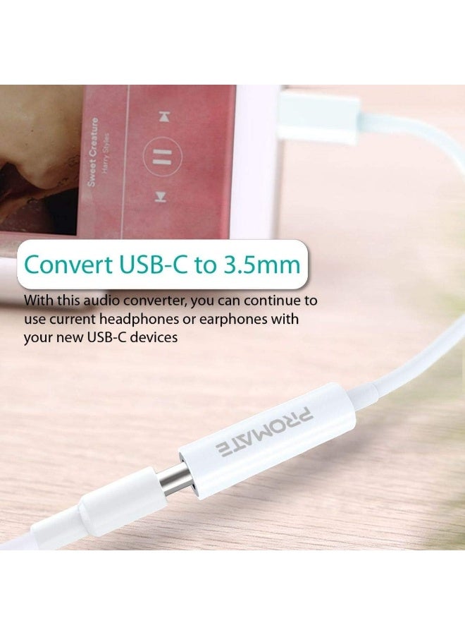 PROMATE - USB-C to 3.5 mm Headphone Jack Adapter, Female Aux Audio Cable with HD Sound for Google Pixel 2 3 XL, Samsung, Essential, Huawei, Moto, OnePlus, HTC, Xiaomi, AUXLink-C white - Image 1