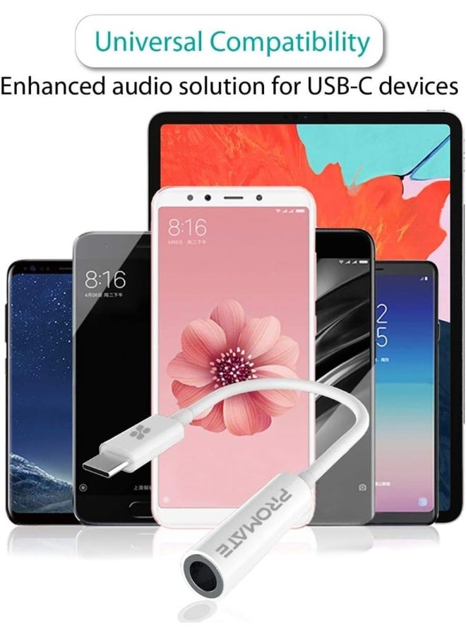 PROMATE - USB-C to 3.5 mm Headphone Jack Adapter, Female Aux Audio Cable with HD Sound for Google Pixel 2 3 XL, Samsung, Essential, Huawei, Moto, OnePlus, HTC, Xiaomi, AUXLink-C white - Image 1