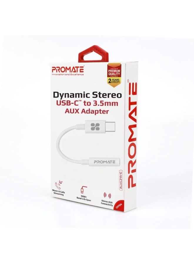 PROMATE - USB-C to 3.5 mm Headphone Jack Adapter, Female Aux Audio Cable with HD Sound for Google Pixel 2 3 XL, Samsung, Essential, Huawei, Moto, OnePlus, HTC, Xiaomi, AUXLink-C white - Image 1