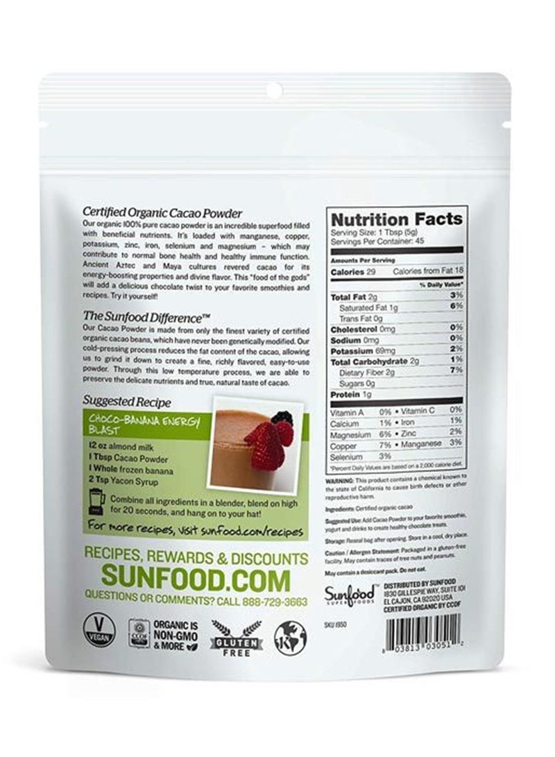 Organic Cacao Powder Energy Boosting Superfood 227G