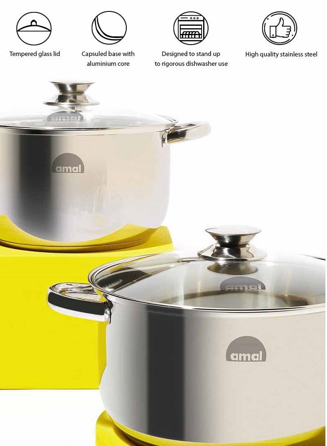 أمال طقم أدوات طهي مصنوعة من الستانلس ستيل مكون من 12 قطعة - طقم أدوات مطبخ وقدور ومقالي للطهي - لون فضي 12-Piece فضي - Image 2