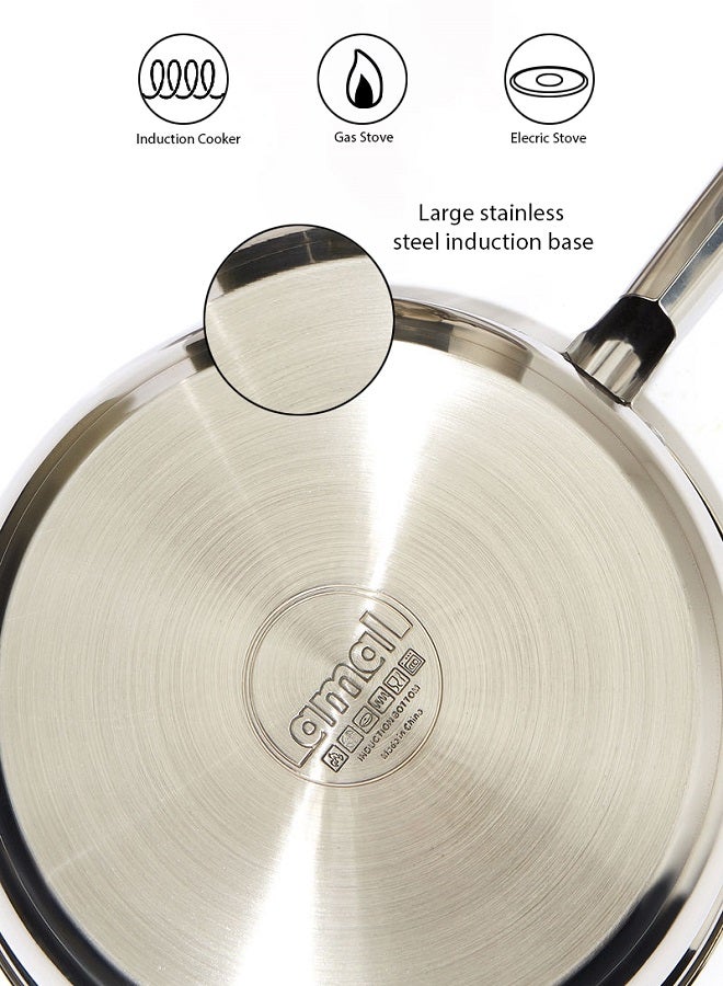 أمال طقم أدوات طهي مصنوعة من الستانلس ستيل مكون من 12 قطعة - طقم أدوات مطبخ وقدور ومقالي للطهي - لون فضي 12-Piece فضي - Image 4