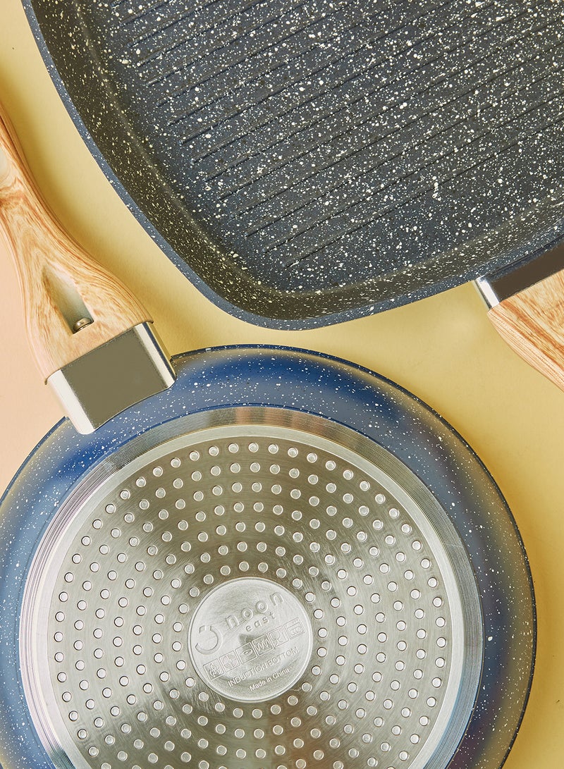 Noon East 10-Piece Cookware Set - Aluminium Pots And Pans - Non-Stick Surface - Wood Finish Handles - Tempered Glass Lids - PFOA Free - Frying Pan, Casserole With Lid, Saucepan, Grill Pan, Kitchen Tools Granite - Image 2