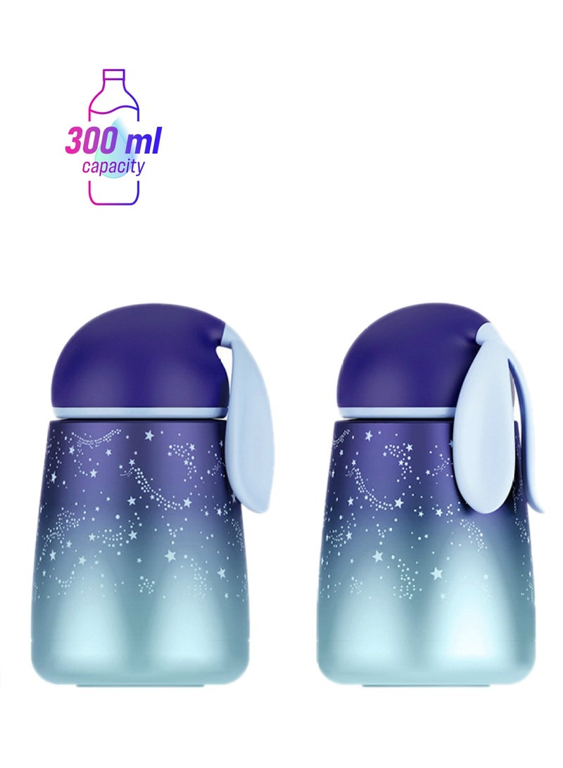 2-Piece Jipush Rabbit Thermos Mug Blue 300ml 