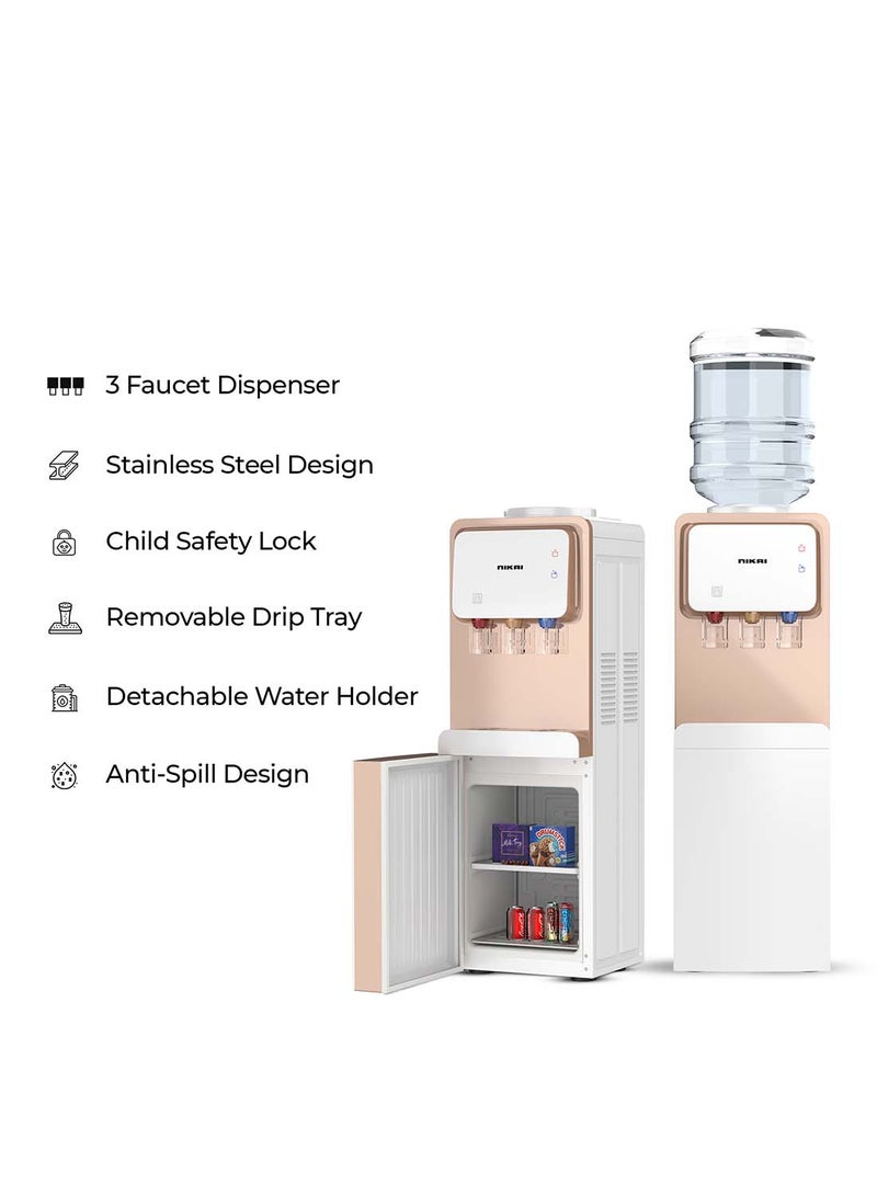 NIKAI - Top Loading Water Dispenser With 3 Tap Design Hot, Cool, Normal Water, And Refrigerator, Compressor Cooling, Refrigerator, Stainless Steel Tank, Low Noise, Anti-Bacterial Design, Anti-Spill NWD1900C Rose Gold/White - Image 1