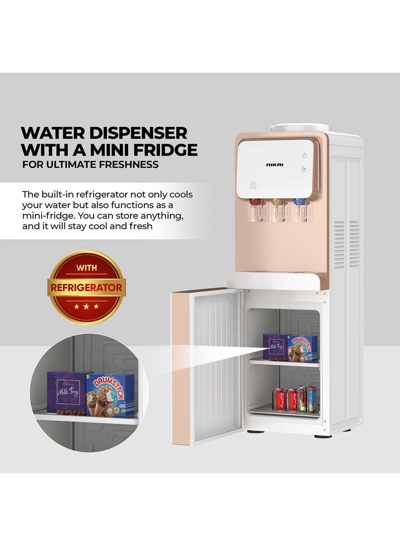NIKAI - Top Loading Water Dispenser With 3 Tap Design Hot, Cool, Normal Water, And Refrigerator, Compressor Cooling, Refrigerator, Stainless Steel Tank, Low Noise, Anti-Bacterial Design, Anti-Spill NWD1900C Rose Gold/White - Image 1