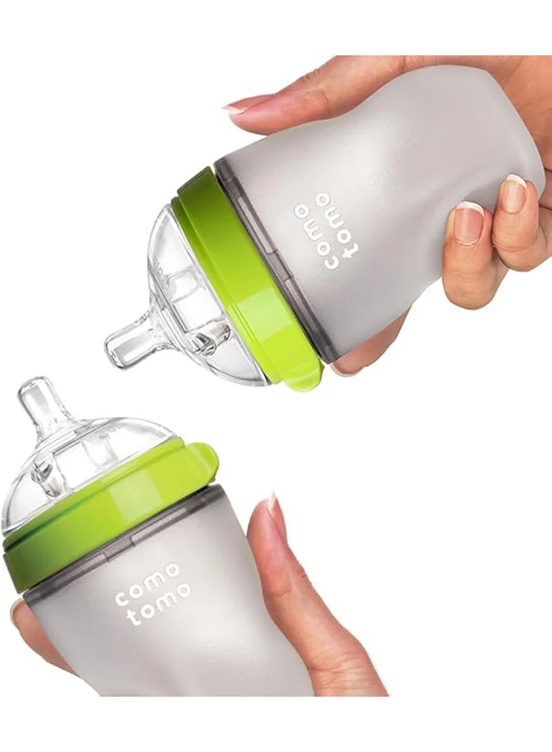 comotomo Natural Feel Baby Bottle, Soft & Squeezy, Easy To Clean, Dual Anti-Colic Vent Bottle For Baby, Infants And Newborn 250ml, Green (Pack Of 2)