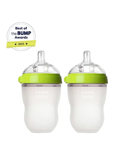 comotomo Natural Feel Baby Bottle, Soft & Squeezy, Easy To Clean, Dual Anti-Colic Vent Bottle For Baby, Infants And Newborn 250ml, Green (Pack Of 2)