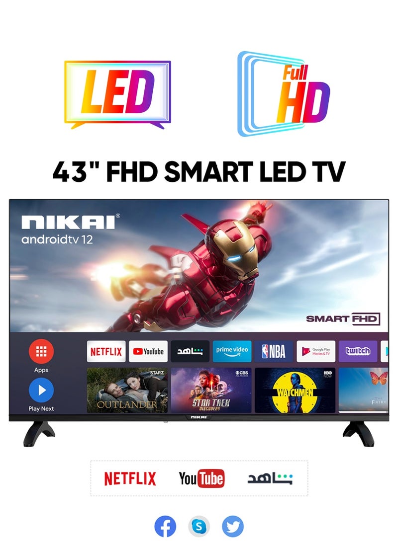 NIKAI - 43 Inch Smart LED TV | Built-In Wi-Fi, Smart Apps, 2 HDMI Ports, 1GB RAM | 16W Speakers, Quad-Core Processor | Ultra-Slim Frame, Sleep Timer, Auto Power Off | Multilingual OSD, 60HZ - NTV4300SLED Black - Image 1