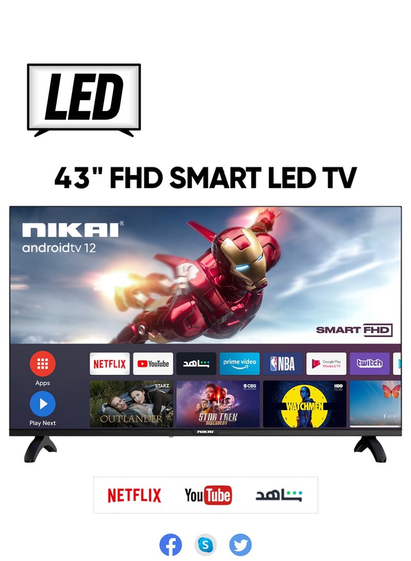 NIKAI 43 Inch Smart LED TV | Built-In Wi-Fi, Smart Apps, 2 HDMI Ports, 1GB RAM | 16W Speakers, Quad-Core Processor | Ultra-Slim Frame, Sleep Timer, Auto Power Off | Multilingual OSD, 60HZ - NTV4300SLED Black  - Image 1