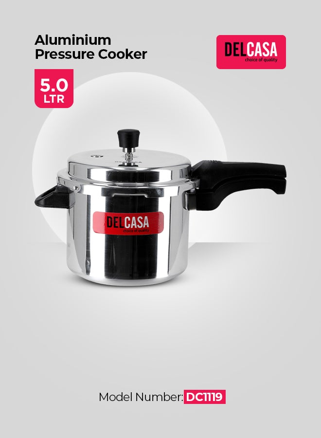DELCASA Aluminium 5Liter Lightweight And Durable Fast And Energy Efficient Cooking Pressure Cooker With Out Lid Silver 5Liters - Image 1