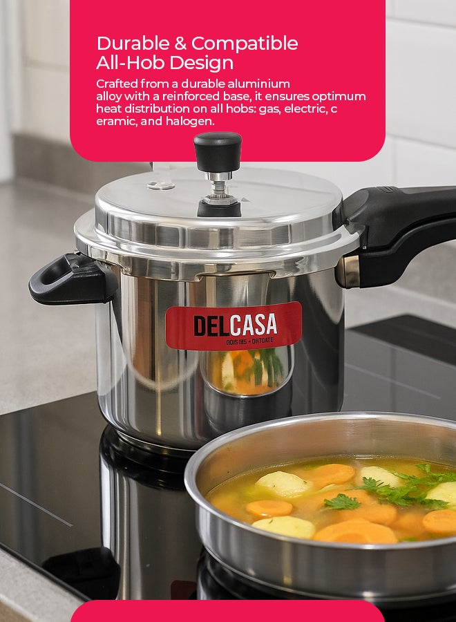 DELCASA Aluminium 5Liter Lightweight And Durable Fast And Energy Efficient Cooking Pressure Cooker With Out Lid Silver 5Liters - Image 3