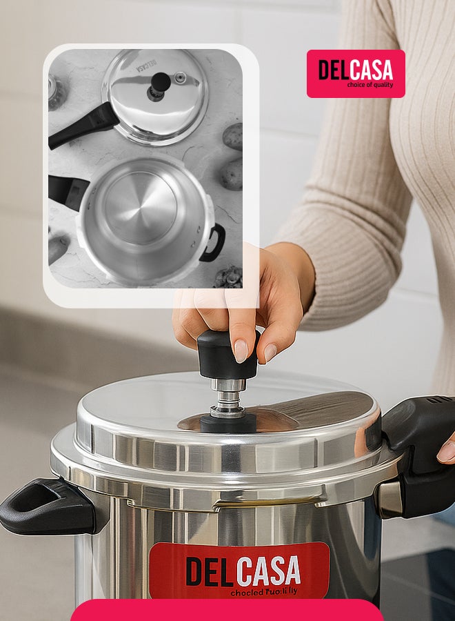 DELCASA Aluminium 5Liter Lightweight And Durable Fast And Energy Efficient Cooking Pressure Cooker With Out Lid Silver 5Liters - Image 5