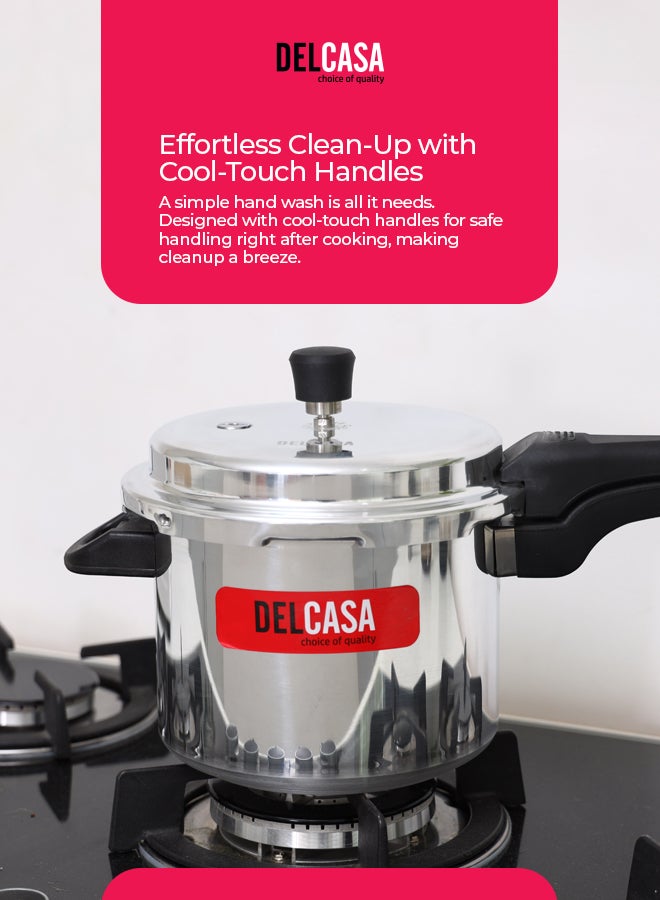 DELCASA Aluminium 5Liter Lightweight And Durable Fast And Energy Efficient Cooking Pressure Cooker With Out Lid Silver 5Liters - Image 4
