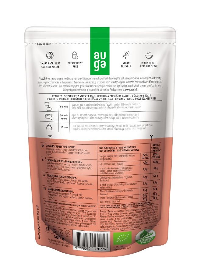 Auga - Organic Tomato Creamy Soup 400grams - Image 1