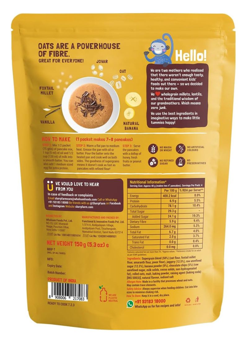 Banana Choco Chip And Supergrains Instant Millet Pancake Mix bananas 150grams