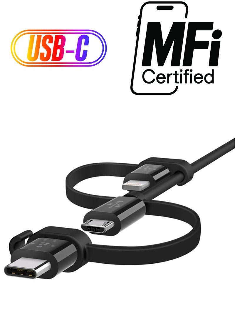 بيلكين كابل شامل مزود بموصلات مايكرو USB-C وUSB أسود - Image 1