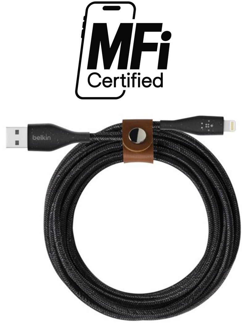 belkin - MFi Certified Braided 10 Ft 3M DuraTek Plus Lightning To USBA Cable With Strap iPhone Charger Cable Apple Cable For iPhone 15 14 13 12 11 Pro Pro Max Plus AirPods iPad And More Black - Image 1