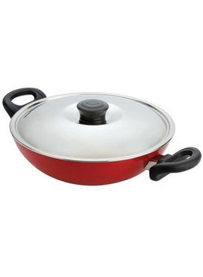 مقلاة خادهاي مانعة للالتصاق مزودة بغطاء أحمر/ فضي هامرتون 28بوصة