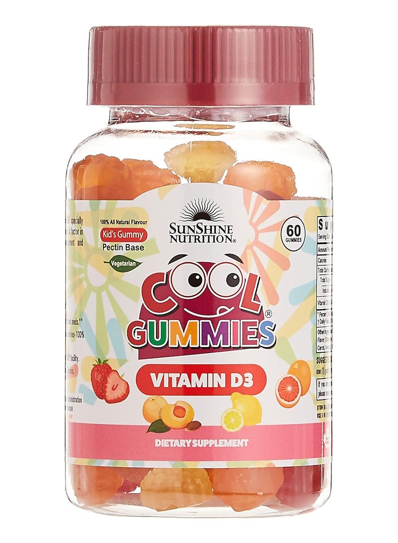 SUNSHINE NUTRITION Cool Gummies Kids Gummy Pectin Base Infused With Vitamin D3 Dietary Supplement Supports Bone, Teeth And Immune Health Vegetarian 60 Gummies  - Image 1