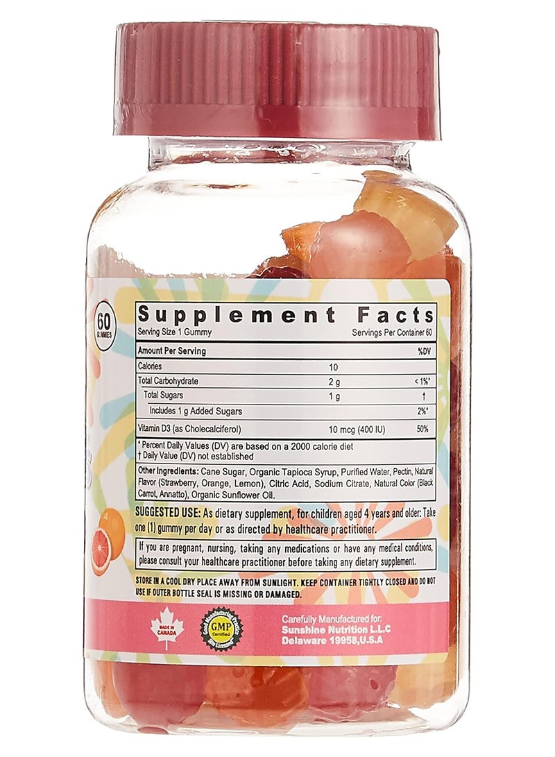 SUNSHINE NUTRITION Cool Gummies Kids Gummy Pectin Base Infused With Vitamin D3 Dietary Supplement Supports Bone, Teeth And Immune Health Vegetarian 60 Gummies  - Image 3