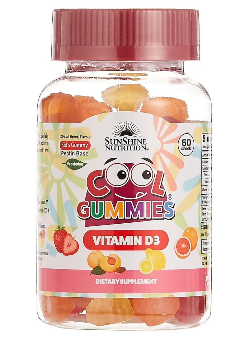 SUNSHINE NUTRITION Cool Gummies Kids Gummy Pectin Base Infused With Vitamin D3 Dietary Supplement Supports Bone, Teeth And Immune Health Vegetarian 60 Gummies - Image 1