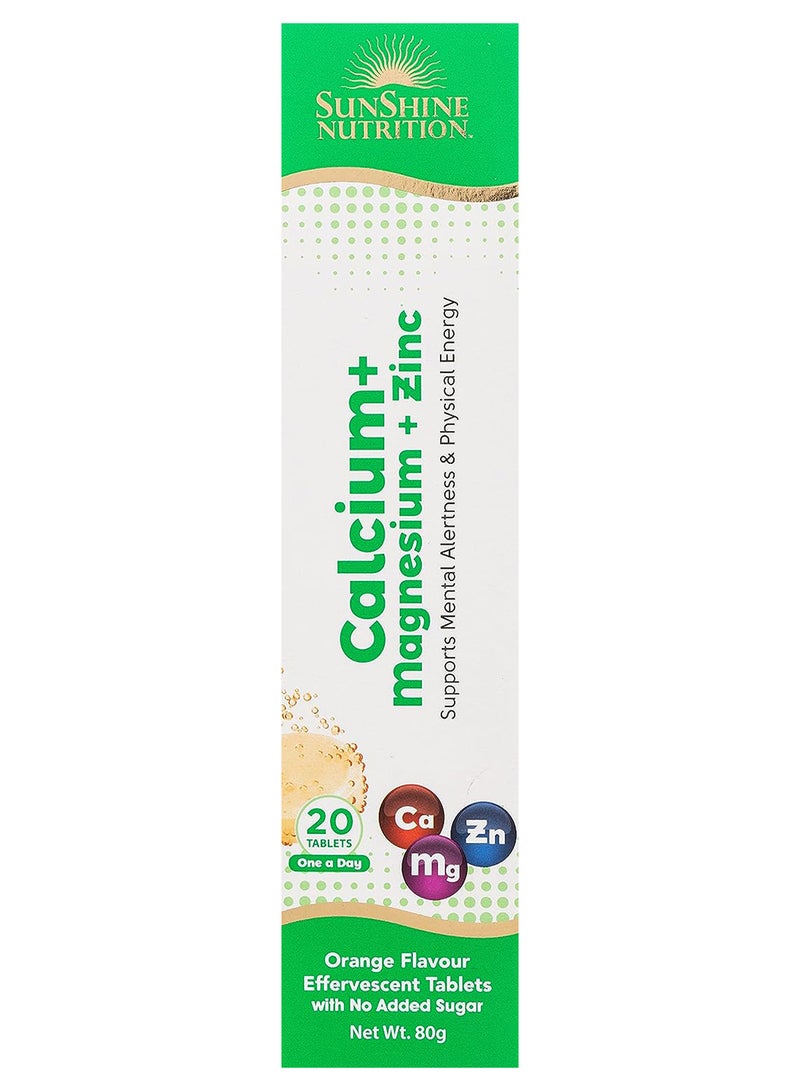 SUNSHINE NUTRITION - Effervescent Tablets Enriched With Calcium, Magnesium And Zinc Orange Flavour Supports Mental Alertness And Physical Energy No Added Sugar 20 Tablets 80G - Image 1