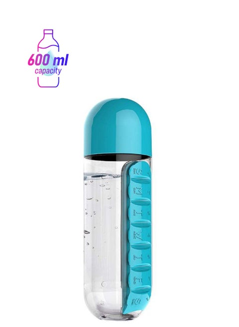 2-In-1 Sport Water Bottle With Pill Organizer Blue/Clear 3.1 x 9.3inch