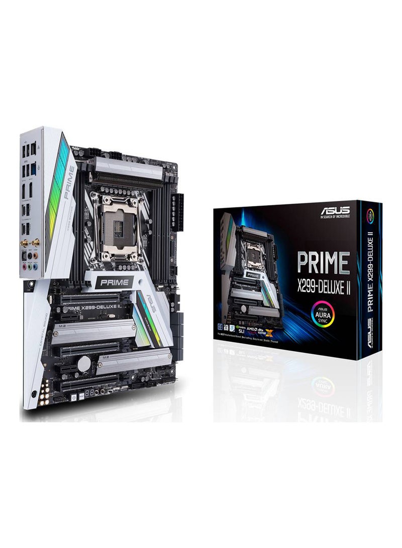 ASUS PRIME X299-DELUXE II ATX Motherboard for Intel LGA 2066 Core X-Series Processors, Intel X299 Chipset, Supports Up to 128GB DDR4 4266MHz (OC), Dual Intel Thunderbolt 3 Type-C Ports, Triple M.2 Slots, 5Gbps LAN, Wi-Fi 802.11ac, Bluetooth 5.0, NVIDIA Quad-GPU SLI & AMD CrossFireX Support, 12-Phase Digital VRM, AURA RGB Lighting, LiveDash OLED Display, USB BIOS Flashback, 5-Way Optimization, PCIe 3.0 x16 Expansion Slots, Pre-mounted I/O Shield, Advanced Cooling Solutions | 90MB0ZB0-M0EAY0 Multicolour - Image 1