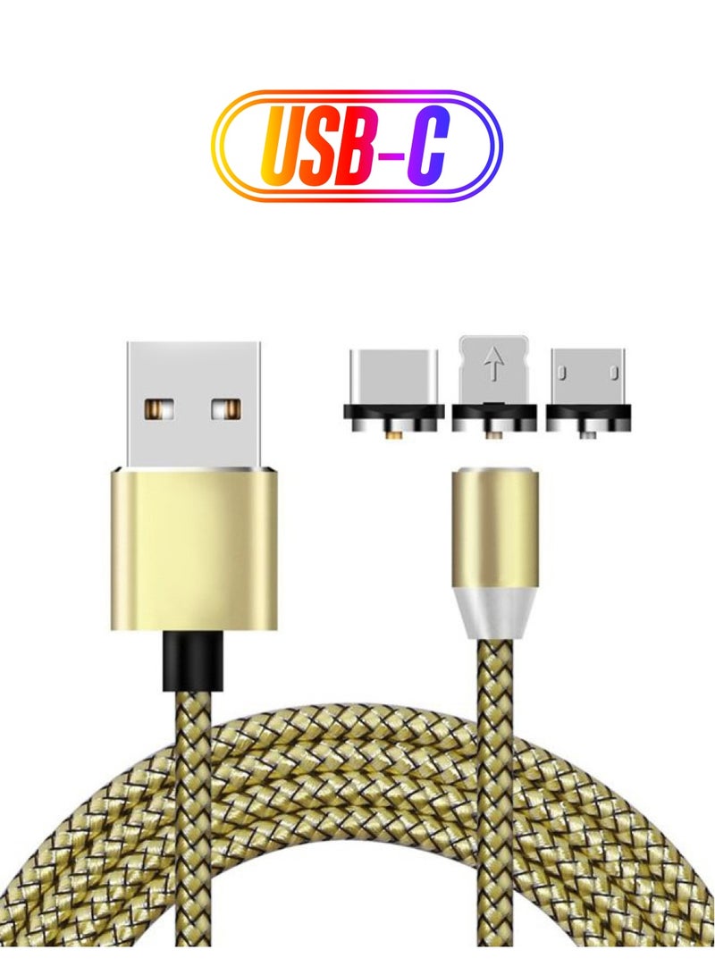 كابل Micro USB مغناطيسي بتصميم دائري 3 في 1 لمزامنة البيانات والشحن ذهبي/ أسود