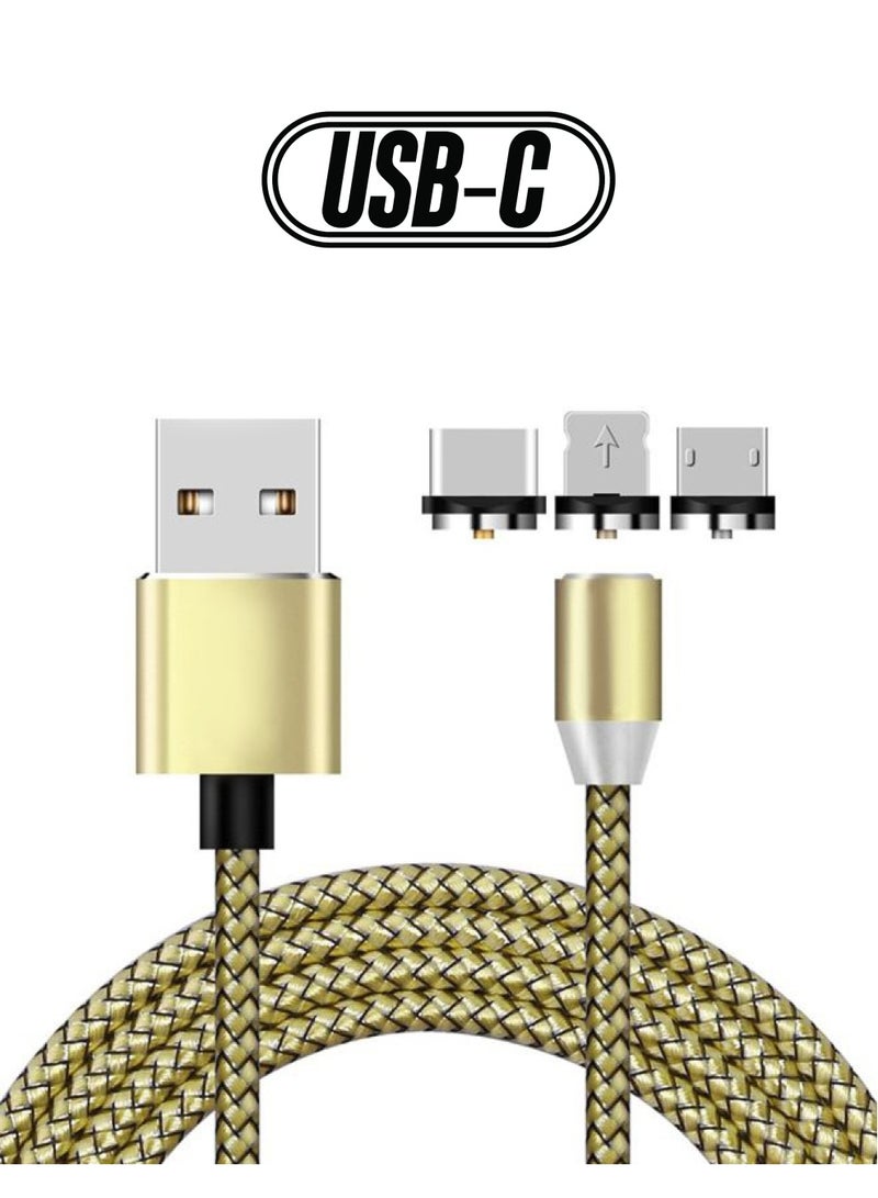 كابل Micro USB مغناطيسي بتصميم دائري 3 في 1 لمزامنة البيانات والشحن ذهبي/ أسود