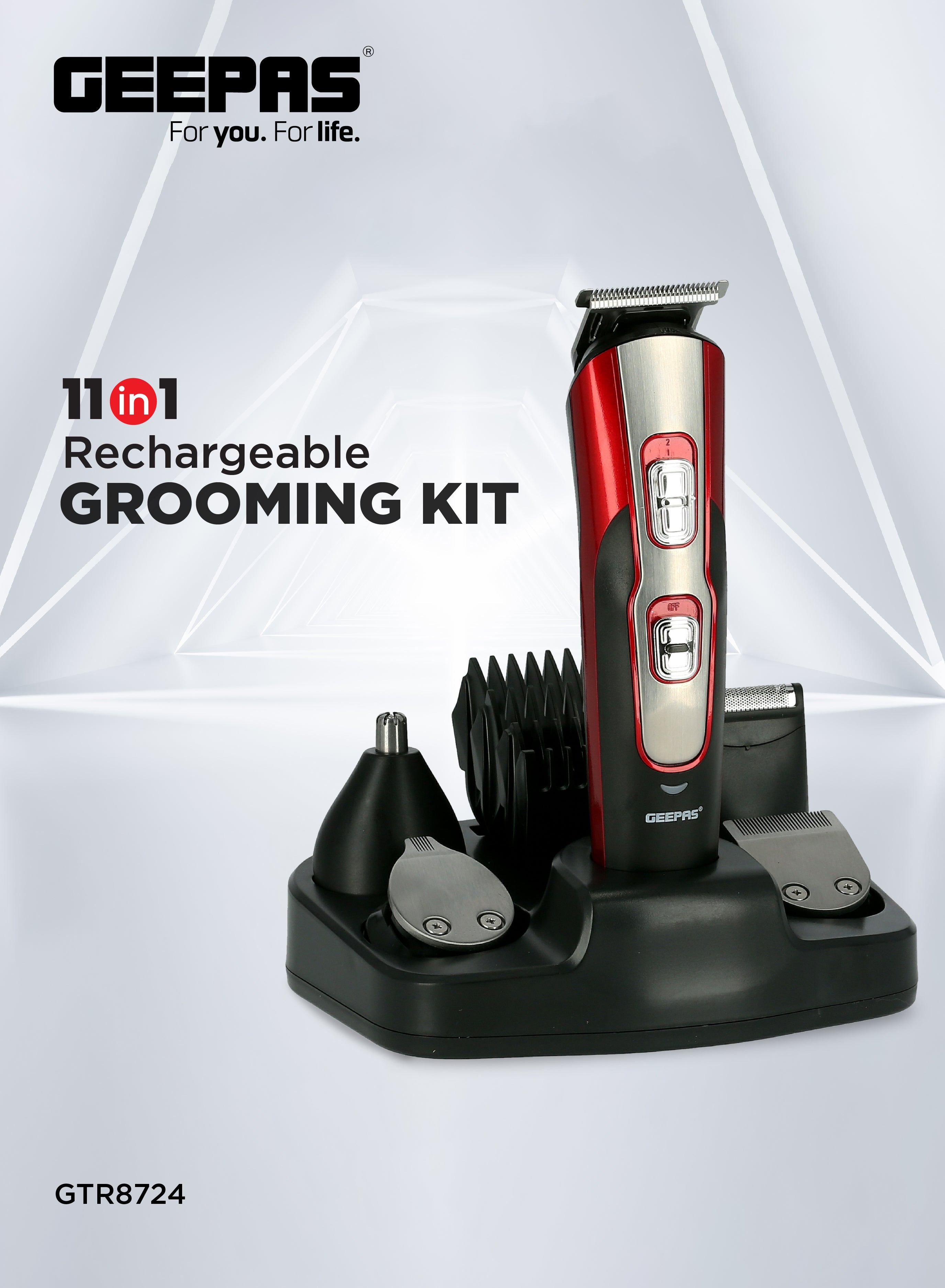 11-In-1 Rechargeable Grooming Kit Red/Black 6x23.6x16.2cm 