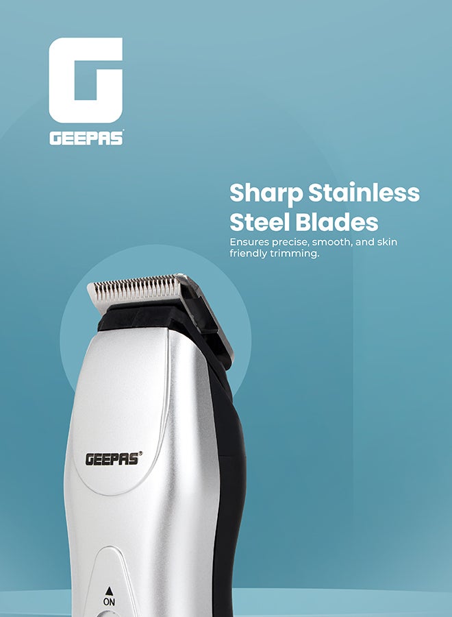 جيباس ماكينة حلاقة شعر احترافية قابلة للشحن - شفرات فولاذ كروم، تشغيل 60 دقيقة، مشط بـ 5 مستويات - مثالية للرجال وللاستخدام المنزلي والصالونات أسود/ فضي - Image 2
