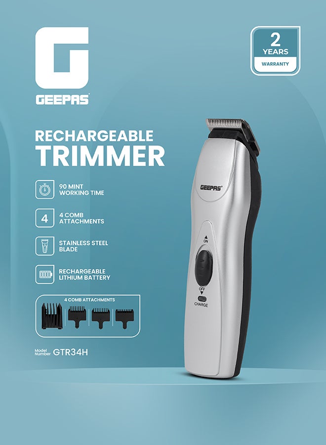 جيباس ماكينة حلاقة شعر احترافية قابلة للشحن - شفرات فولاذ كروم، تشغيل 60 دقيقة، مشط بـ 5 مستويات - مثالية للرجال وللاستخدام المنزلي والصالونات أسود/ فضي - Image 1