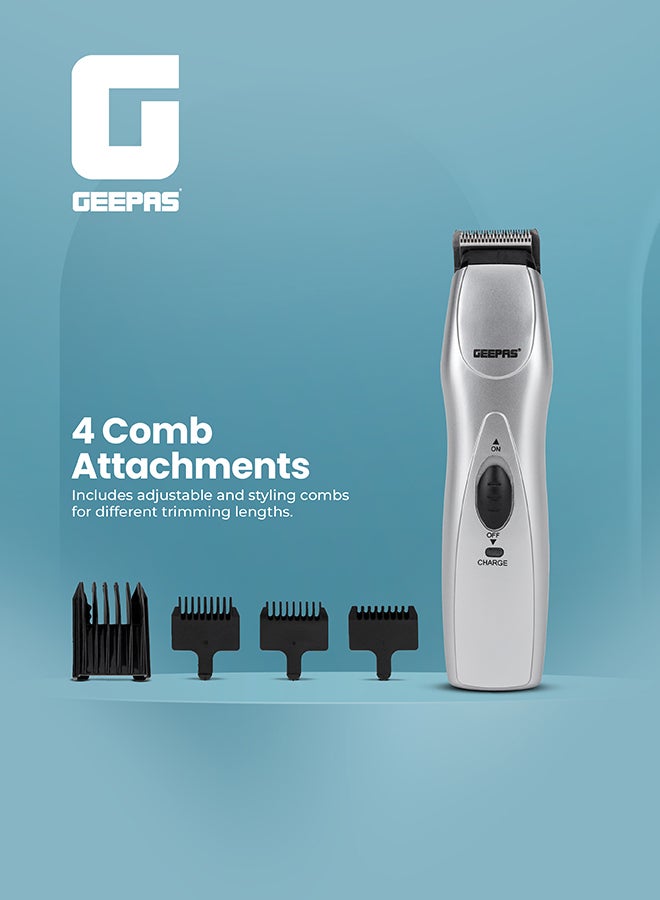 جيباس ماكينة حلاقة شعر احترافية قابلة للشحن - شفرات فولاذ كروم، تشغيل 60 دقيقة، مشط بـ 5 مستويات - مثالية للرجال وللاستخدام المنزلي والصالونات أسود/ فضي - Image 3
