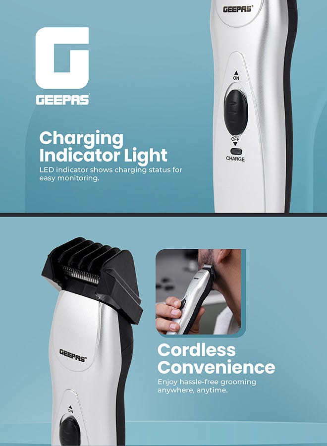 جيباس ماكينة حلاقة شعر احترافية قابلة للشحن - شفرات فولاذ كروم، تشغيل 60 دقيقة، مشط بـ 5 مستويات - مثالية للرجال وللاستخدام المنزلي والصالونات أسود/ فضي - Image 4