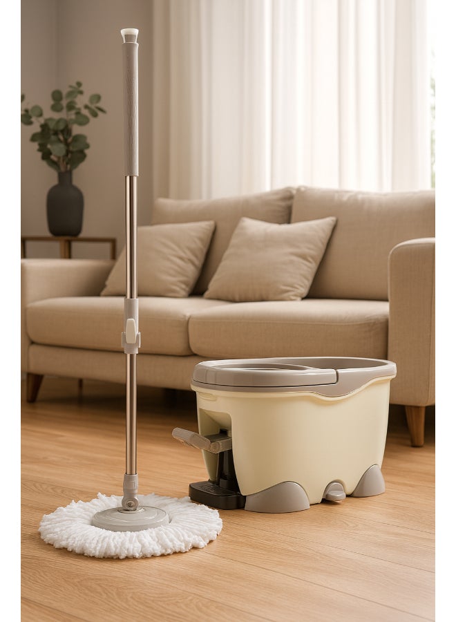 المفرج طقم ممسحة ودلو سحرية دوارة بزاوية 360 درجة أبيض/رمادي/فضي 18 x 47 x 28 سم أبيض/ رمادي/ فضي 18 x 47 x 28سم