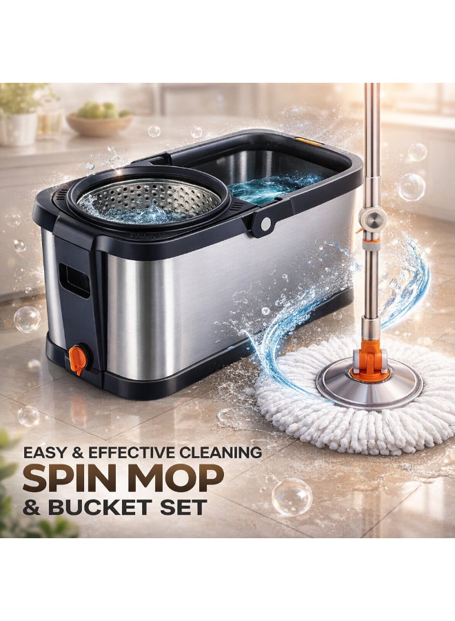 ALMUFARREJ 3 Piece 360 Degree Rotating Magic Spin Mop And Bucket Set Silver/Black 18x47x 28cm - Image 1