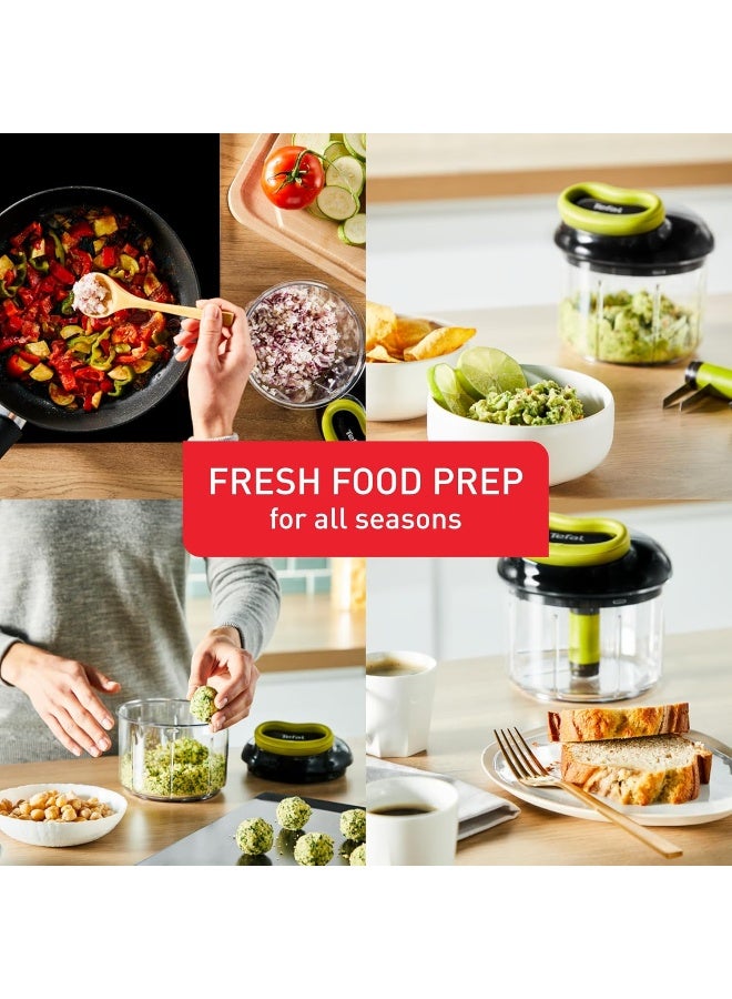 Tefal - TEFAL Manual Food Chopper | 5-Second Chopper | 900 ml | Quick and Easy to Use | Stainless Steel Blades | Secure | Versatile Results | Black /Dark Citronnelle | 2 Years Warranty | K1320404 Black/Dark Citronnelle 900ml - Image 1
