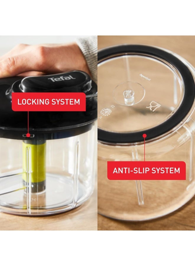 Tefal - TEFAL Manual Food Chopper | 5-Second Chopper | 900 ml | Quick and Easy to Use | Stainless Steel Blades | Secure | Versatile Results | Black /Dark Citronnelle | 2 Years Warranty | K1320404 Black/Dark Citronnelle 900ml - Image 1