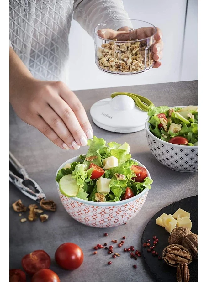Tefal Manual Food Chopper | 5-Second Chopper 500 Ml | Quick And Easy To Use | Stainless Steel Blades | Secure | Versatile Results | White/Dark Citronnelle | 2 Years Warranty | K1330404 White/Dark Citronnelle 500ml