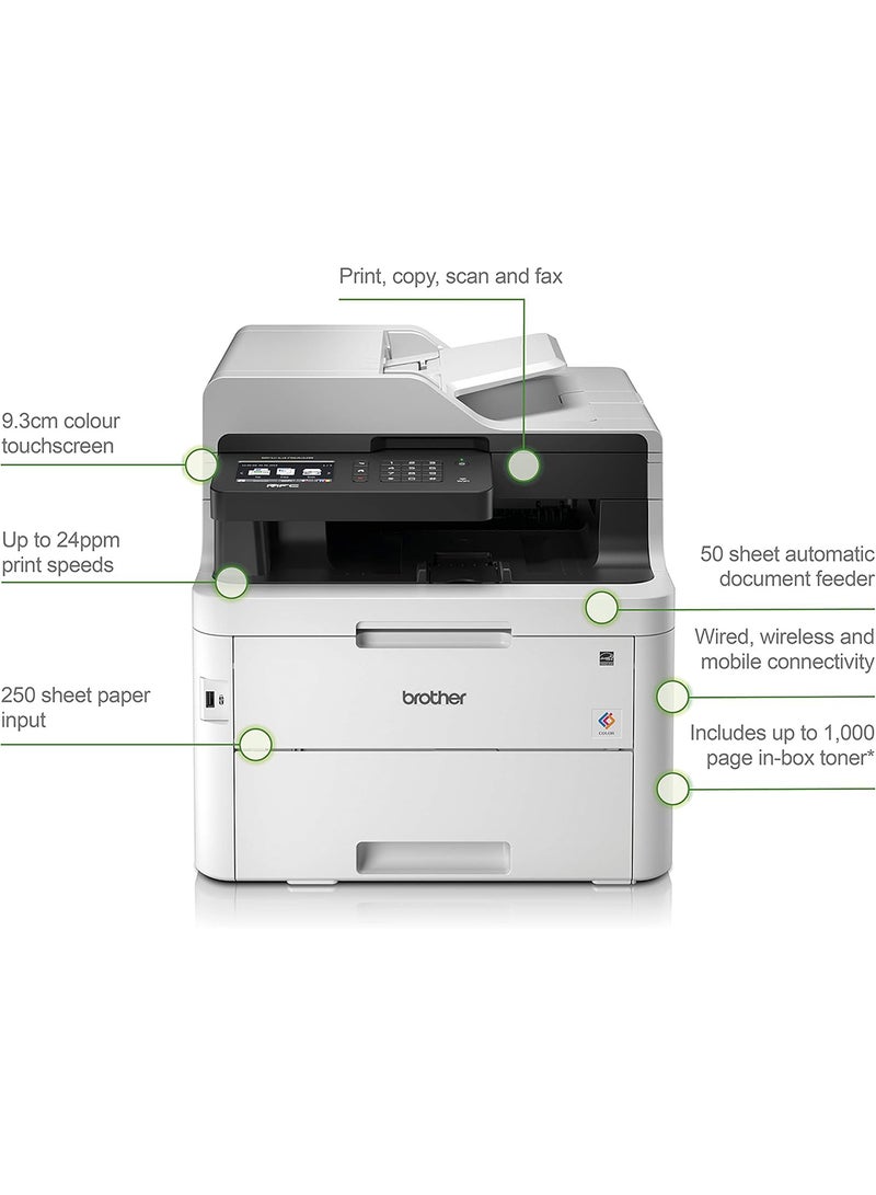 MFC-L3750CDW Colour Laser Printer - All-in-One, Wireless/USB 2.0, Printer/Scanner/Copier/Fax Machine, 2 Sided Printing, 24PPM, A4 Printer, Small Office/Home Office Printer White/Black - pnsku/N27119213A/45/_/1722259932/e54f8b56-8701-4388-97e5-a77962277c6e