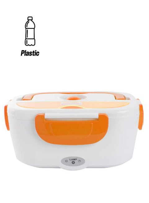 Portable Electric Heating Food Container Warmer With Spoon Orange/White