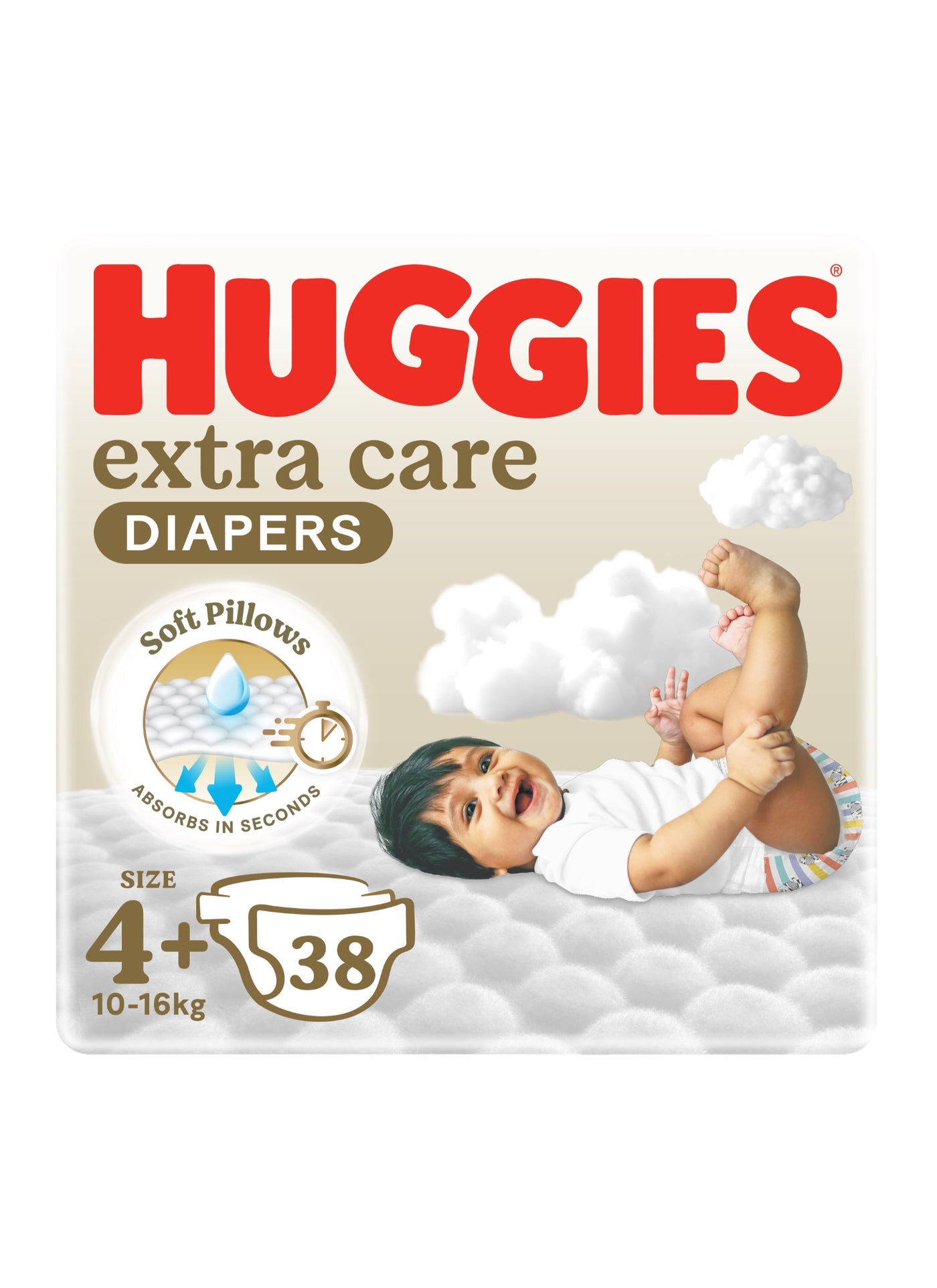 HUGGIES Extra Care, Size 4+, 10 -16 kg, Value Pack, 38 Diapers
