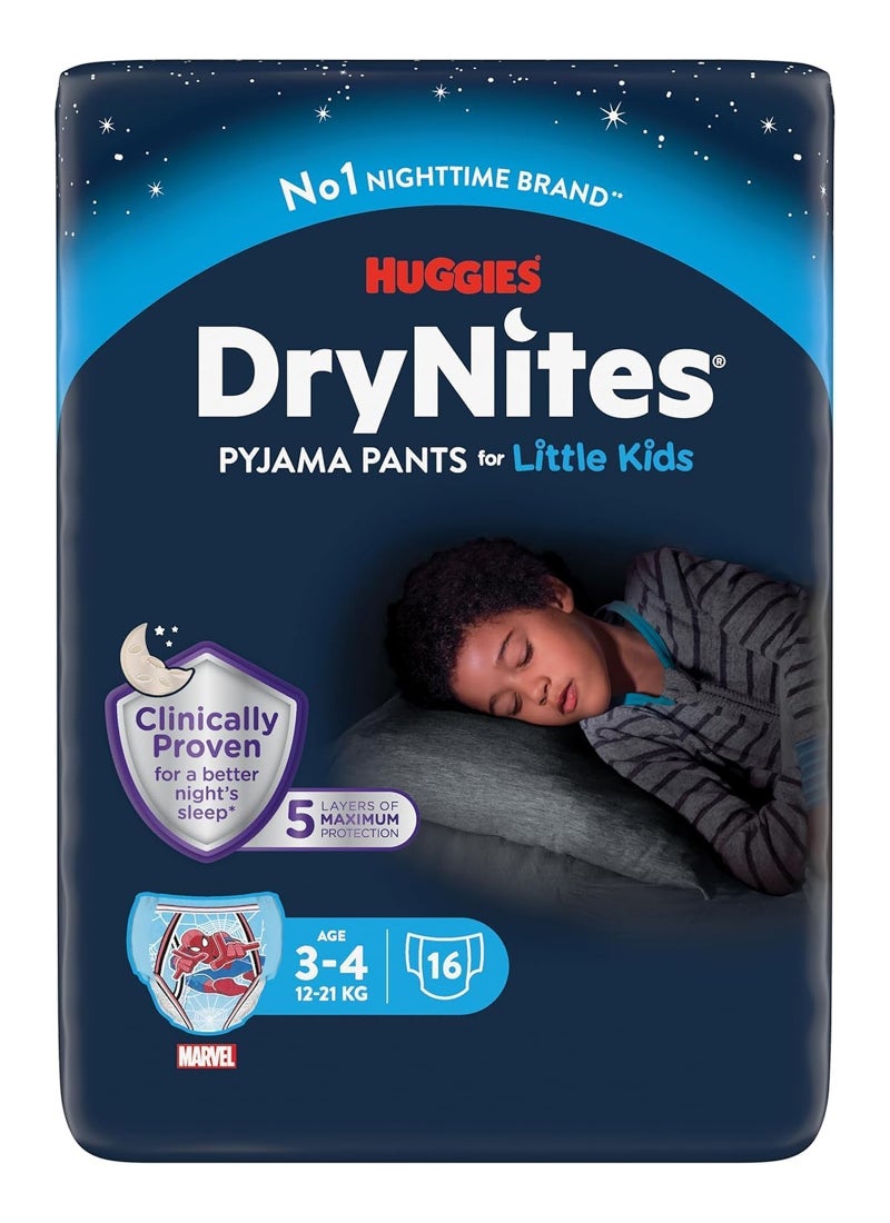 Huggies Dry Nites Pyjama Pants for Boys, 12 - 21 Kg, 3 - 4 Years, 16 Count - Jumbo Pack, Maximum 5 Layer Protection, Marvel  - Image 1